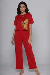 Zivame Garfield Knit Cotton Loungewear Set - Mars Red — thumbnail 5